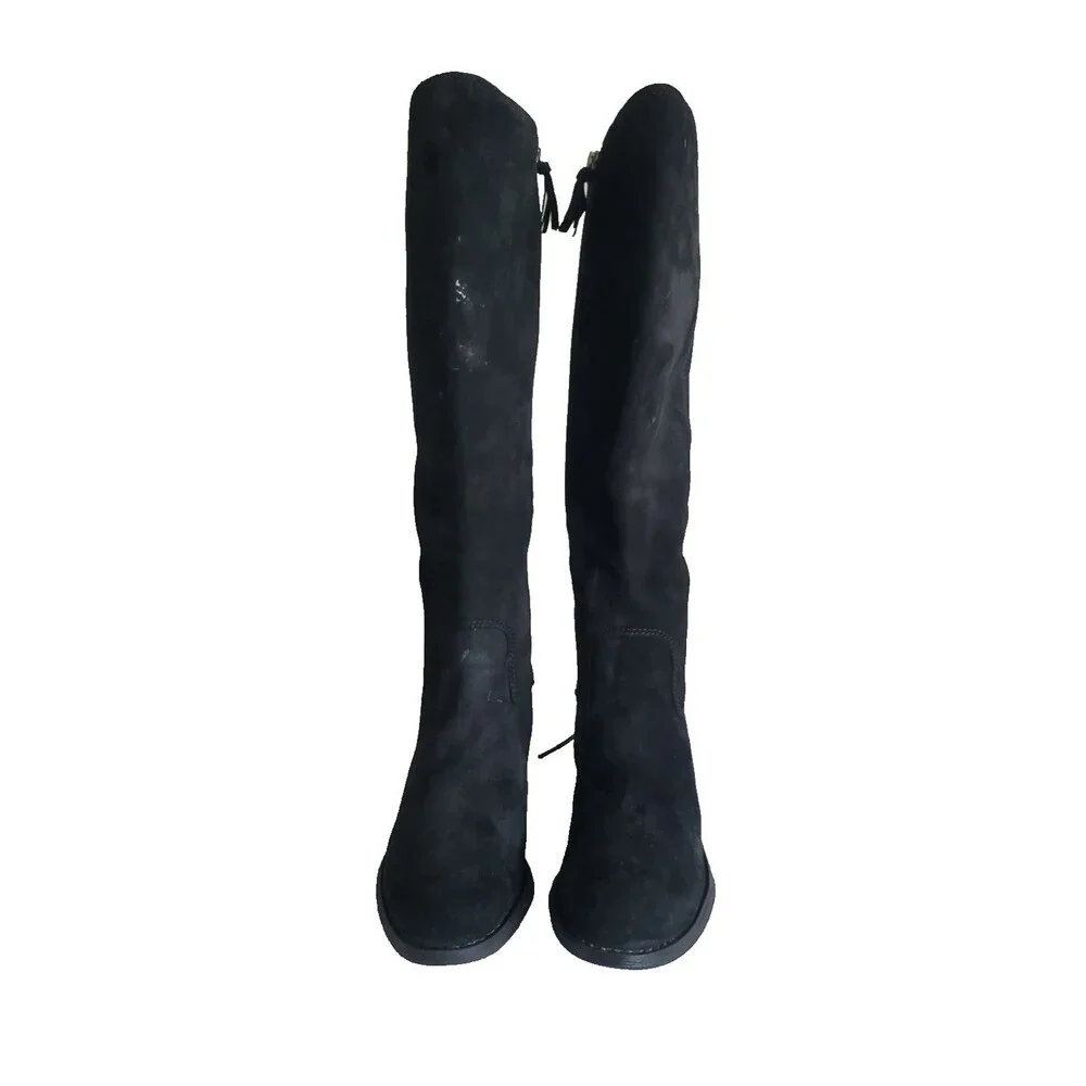 Aqua Sofft “Sharnell” Black Suede Knee High Boots Lace Up Water Resistant 6.5M